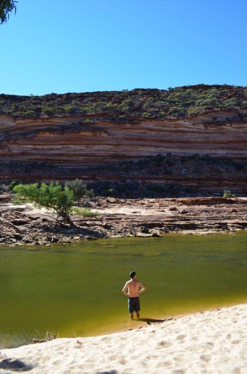 Swimming on our own private beach in a gorge of the Murchison River, Kalbarri NP