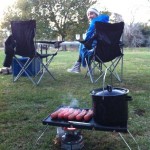 Testing out our bbq hotplate over the dual fuel cooker - worked a treat!