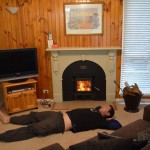 Dave getting warmed up in front of the fire